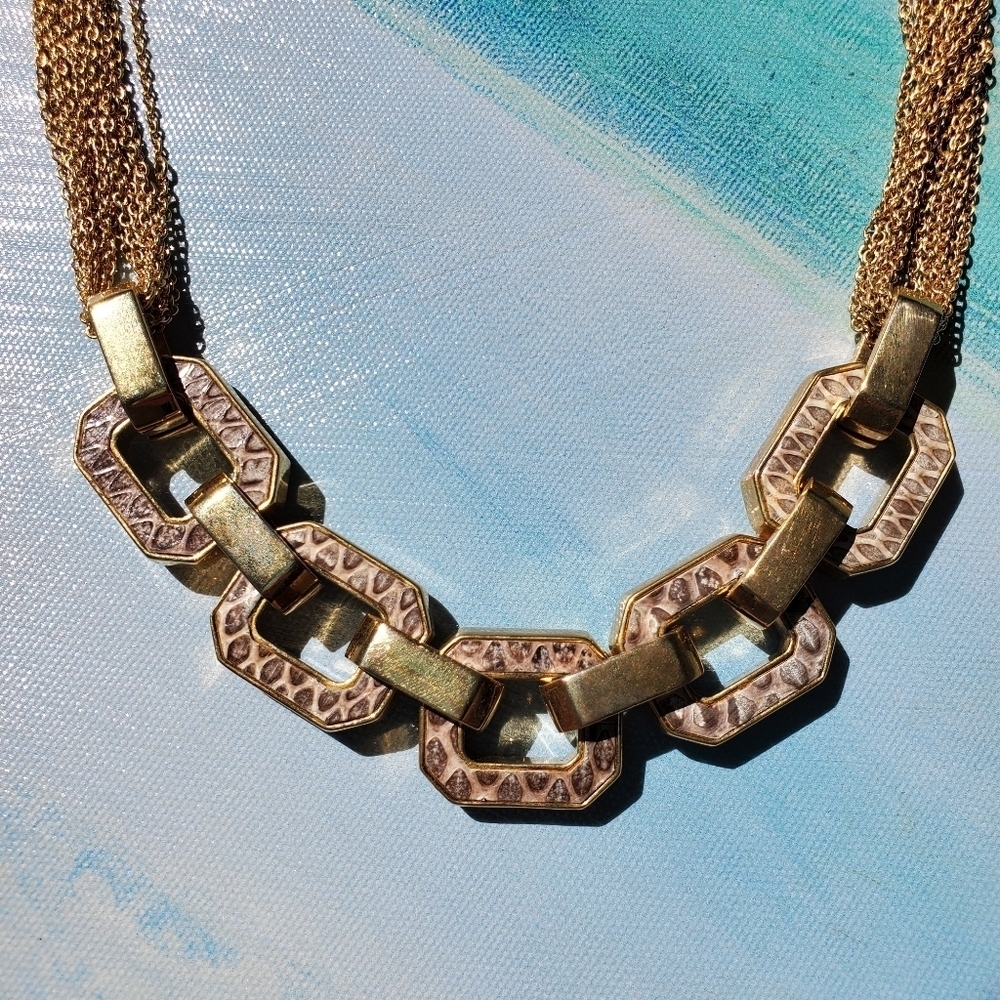 Ann Taylor Gold Tone Snake Embossed Necklace